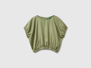  Kadın Adaçayı yeşili %100 Liyosel Beli Lastikli Kimona Kol Bluz