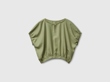  Kadın Adaçayı yeşili %100 Liyosel Beli Lastikli Kimona Kol Bluz