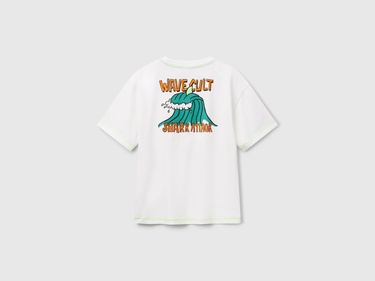  Erkek Çocuk Beyaz Ajurlu Önü ve Arkası Baskılı T-Shirt