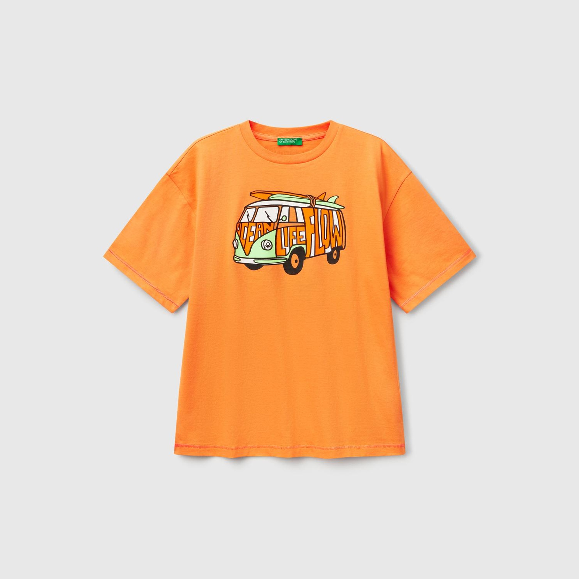 Erkek Çocuk Turuncu Ajurlu Önü ve Arkası Baskılı T-Shirt