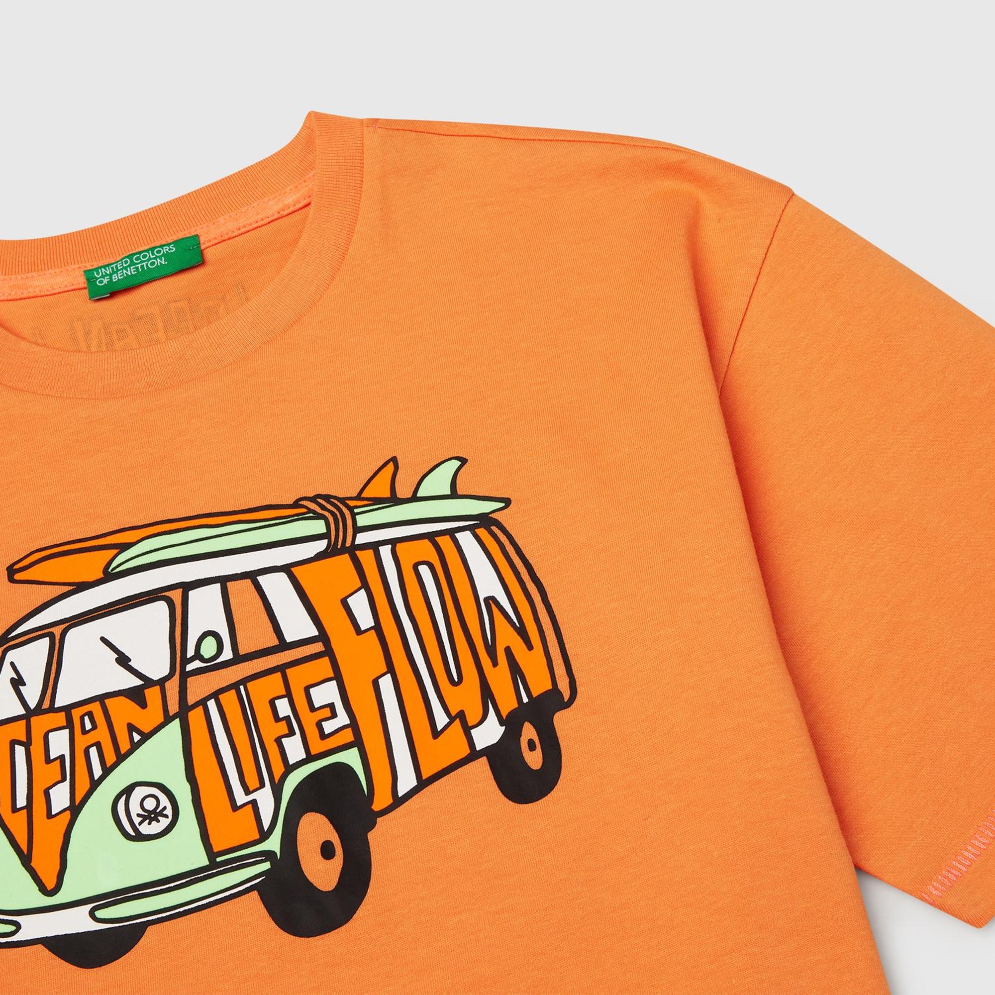 Erkek Çocuk Turuncu Ajurlu Önü ve Arkası Baskılı T-Shirt