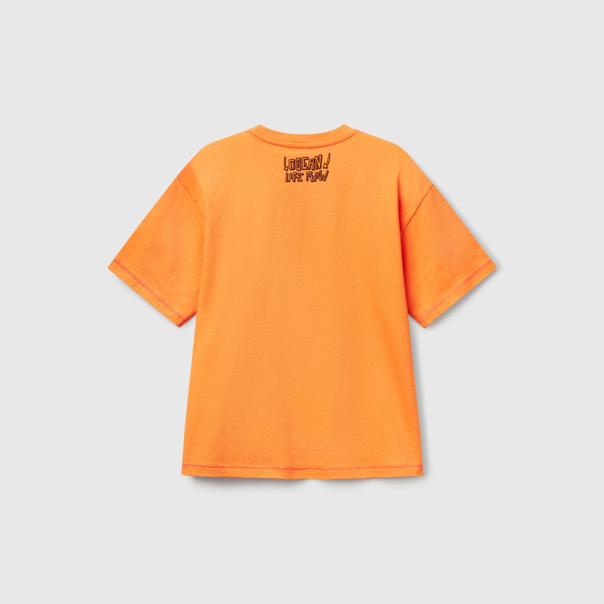 Erkek Çocuk Turuncu Ajurlu Önü ve Arkası Baskılı T-Shirt