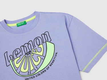  Erkek Çocuk Mor Ajurlu Önü ve Arkası Baskılı T-Shirt