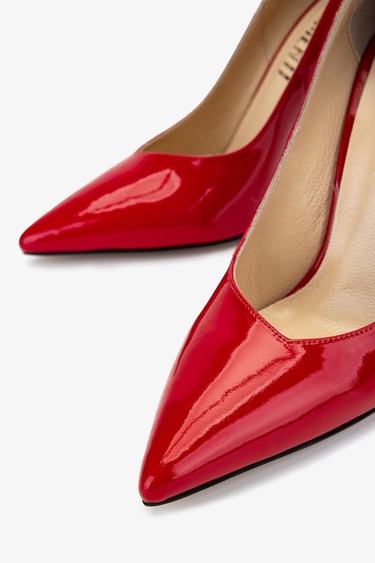  Valmenti Kadın Hakiki Deri Kırmızı Rugan Topuklu Ayakkabı