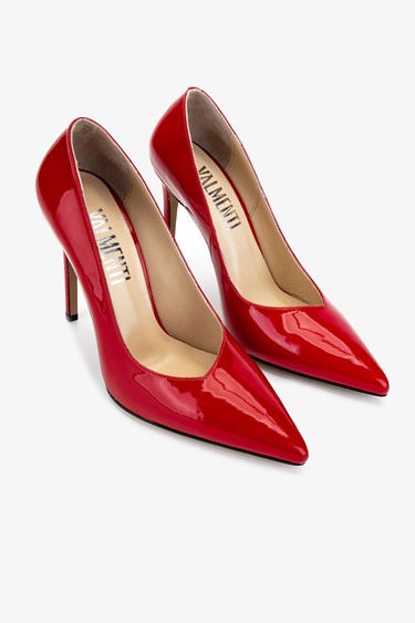  Valmenti Kadın Hakiki Deri Kırmızı Rugan Topuklu Ayakkabı