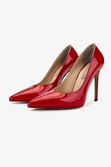  Valmenti Kadın Hakiki Deri Kırmızı Rugan Topuklu Ayakkabı