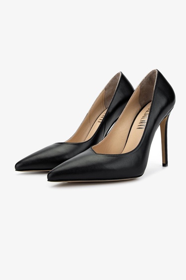  Valmenti Kadın Hakiki Deri Siyah Deri Topuklu Ayakkabı