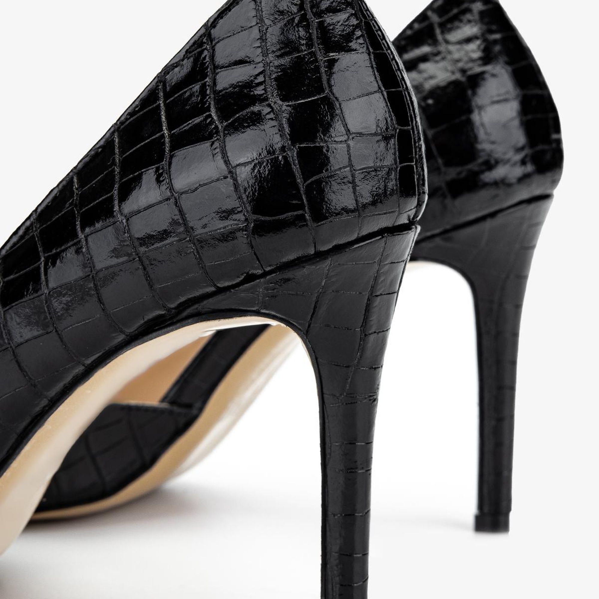 Valmenti Kadın Hakiki Deri Siyah Kroko Topuklu Ayakkabı