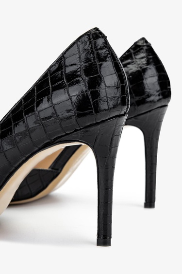  Valmenti Kadın Hakiki Deri Siyah Kroko Topuklu Ayakkabı
