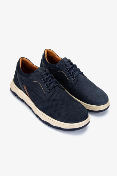  Valmenti Erkek Hakiki Deri Lacivert Nubuk Casual Ayakkabı