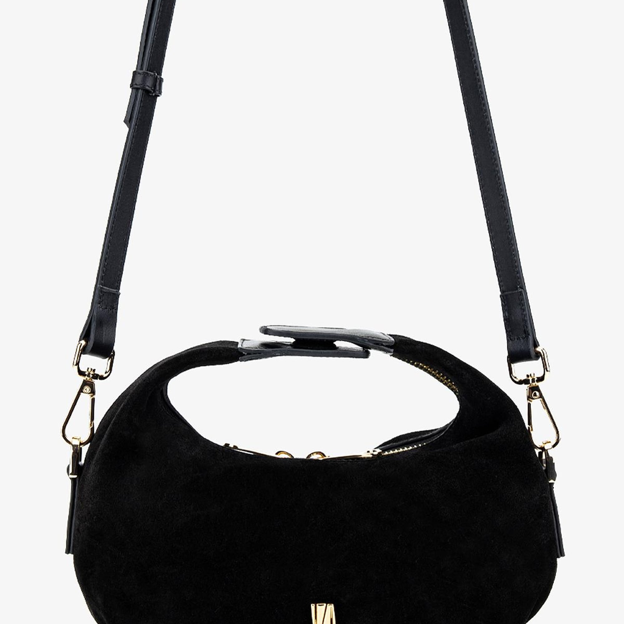 Valmenti Kadın Hakiki Deri Siyah Süet El Çantası