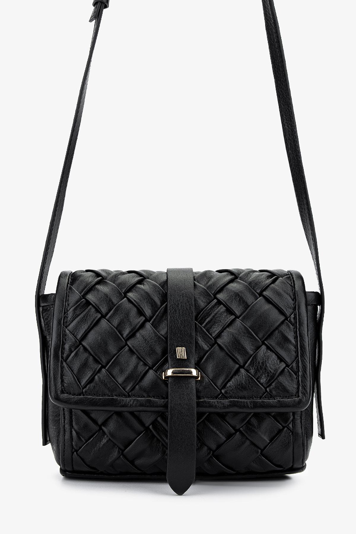  Valmenti Kadın Hakiki Deri Siyah Deri Postacı Çanta