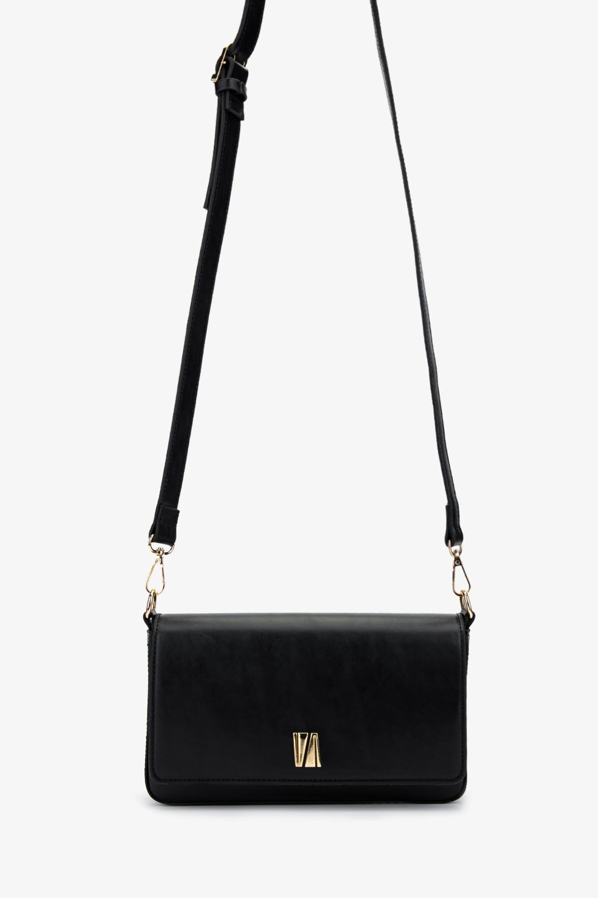  Valmenti Kadın Vegan Siyah Deri Postacı Çanta