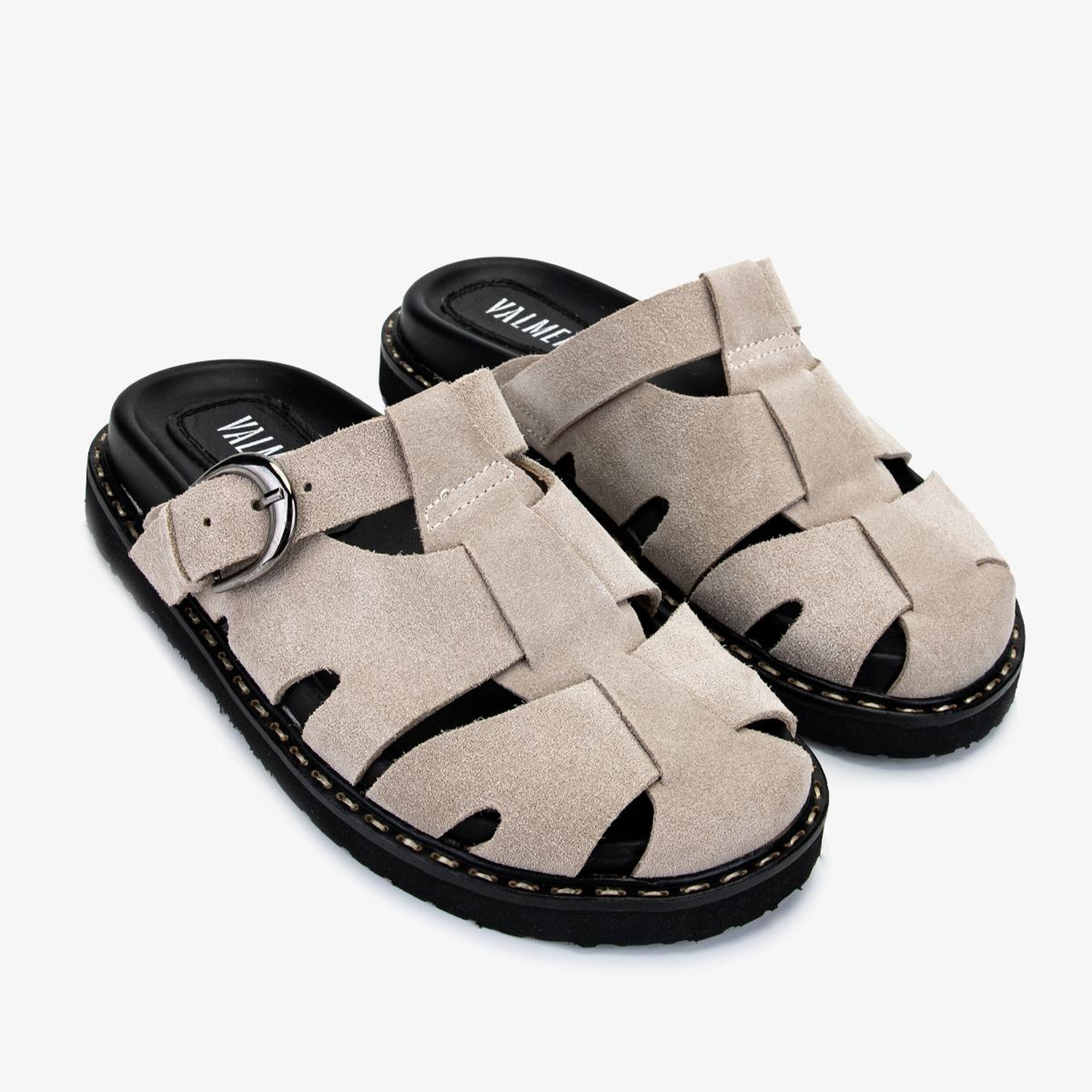 Valmenti Kadın Hakiki Deri Bej Süet Düz Terlik