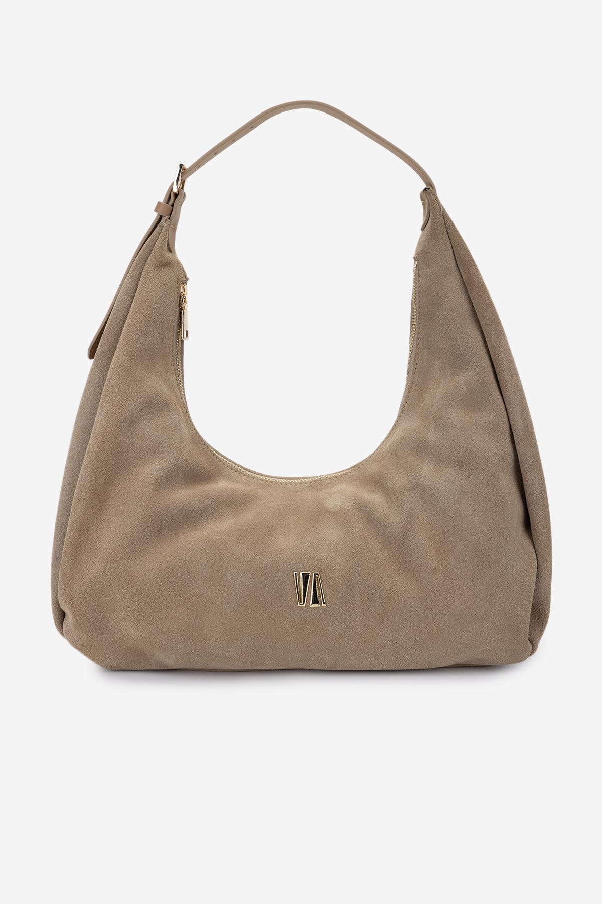  Valmenti Kadın Hakiki Deri Bej Süet Omuz Çanta