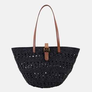  Amelie Siyah Kadın Deri Detaylı Hasır Omuz Çantası