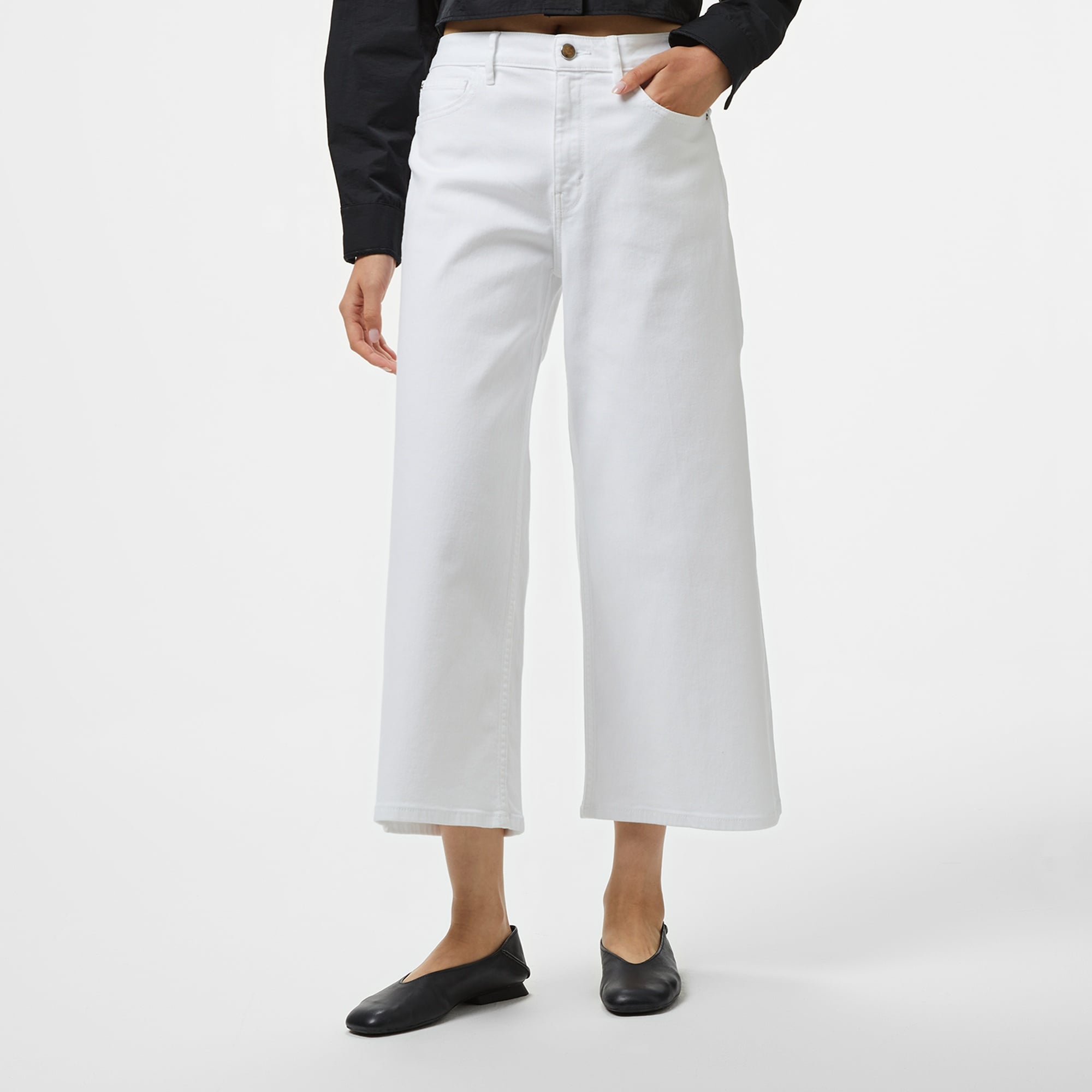 Guess Bellflower Crop Wide  Kadın Beyaz Jean