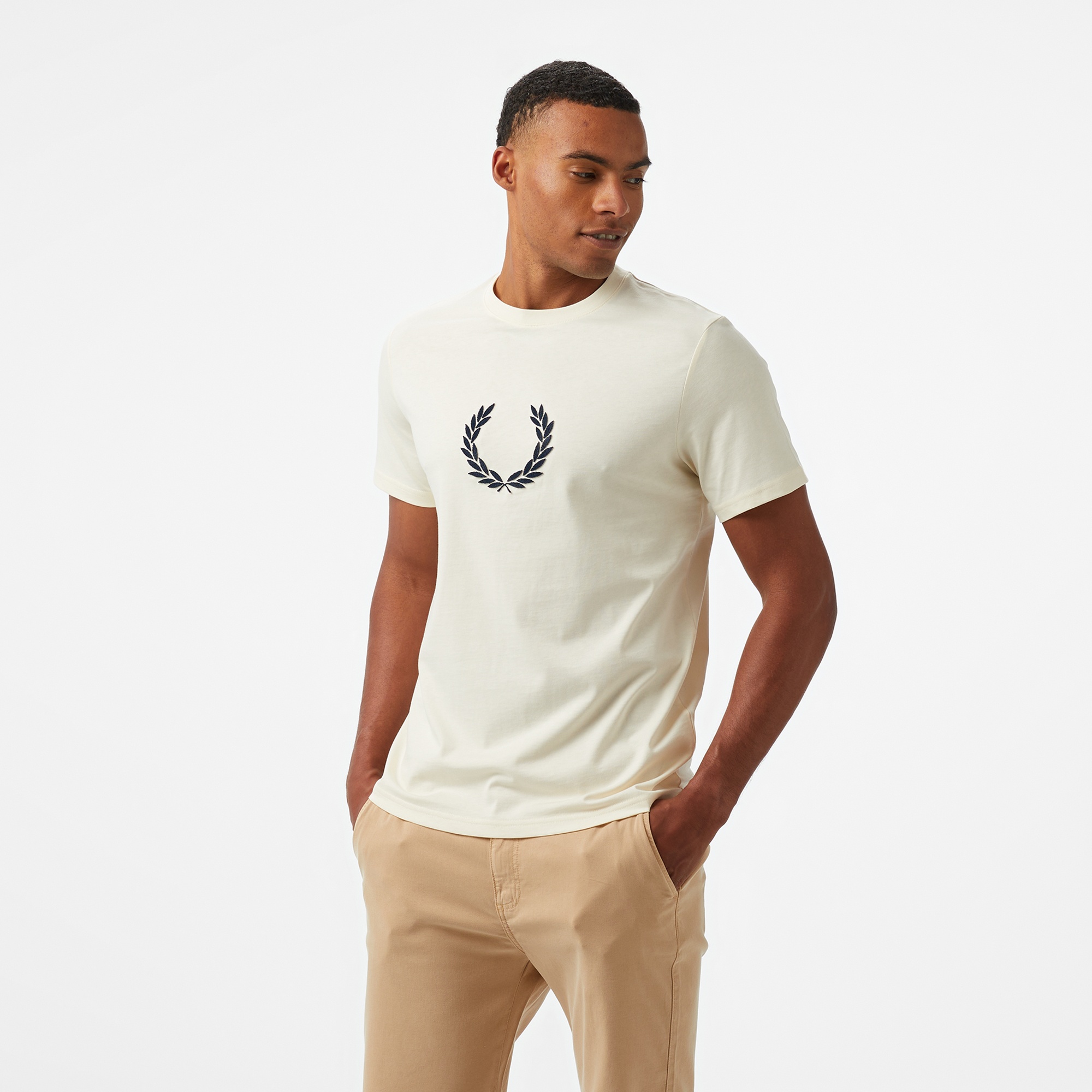 Fred Perry Textured Laurel Wreath Erkek Bej T-Shirt