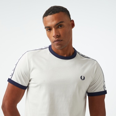  Fred Perry Taped Ringer Erkek Beyaz T-Shirt