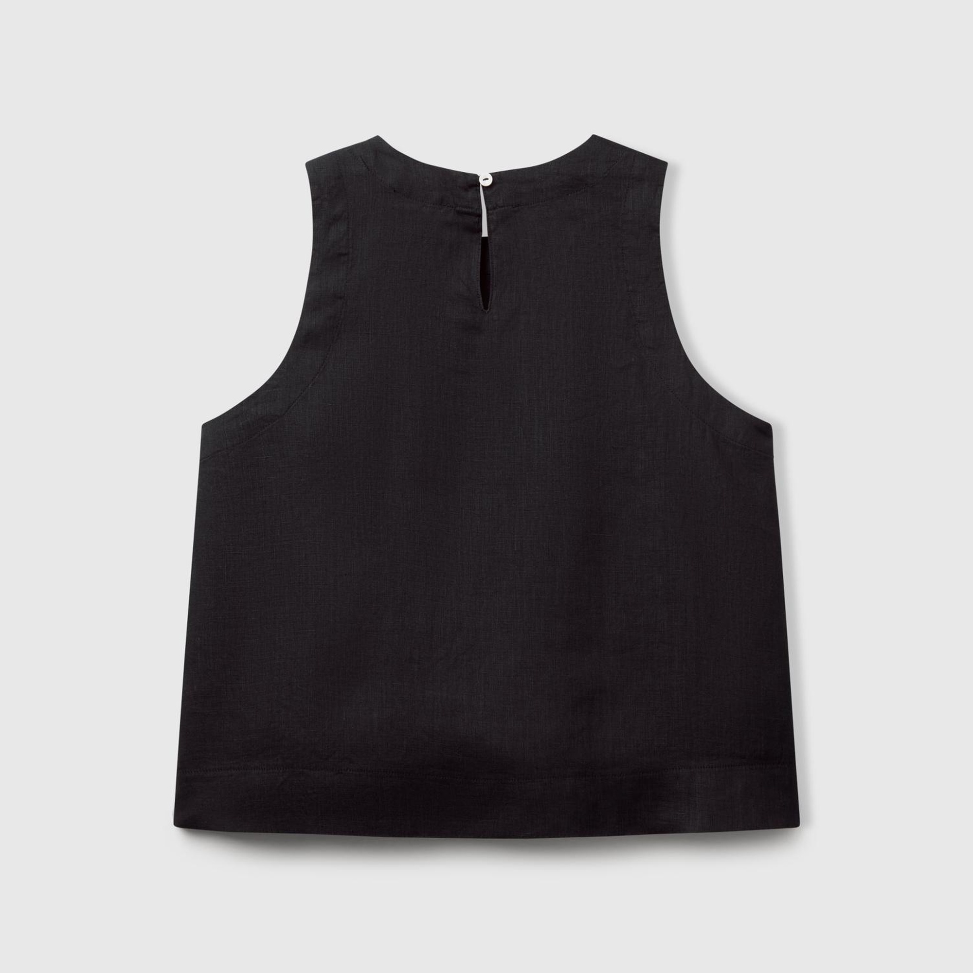 Kadın Siyah %100 Keten Kolsuz Bluz