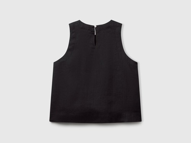  Kadın Siyah %100 Keten Kolsuz Bluz