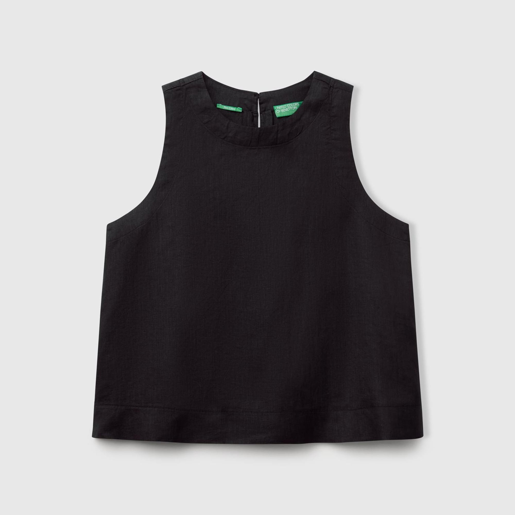 Kadın Siyah %100 Keten Kolsuz Bluz