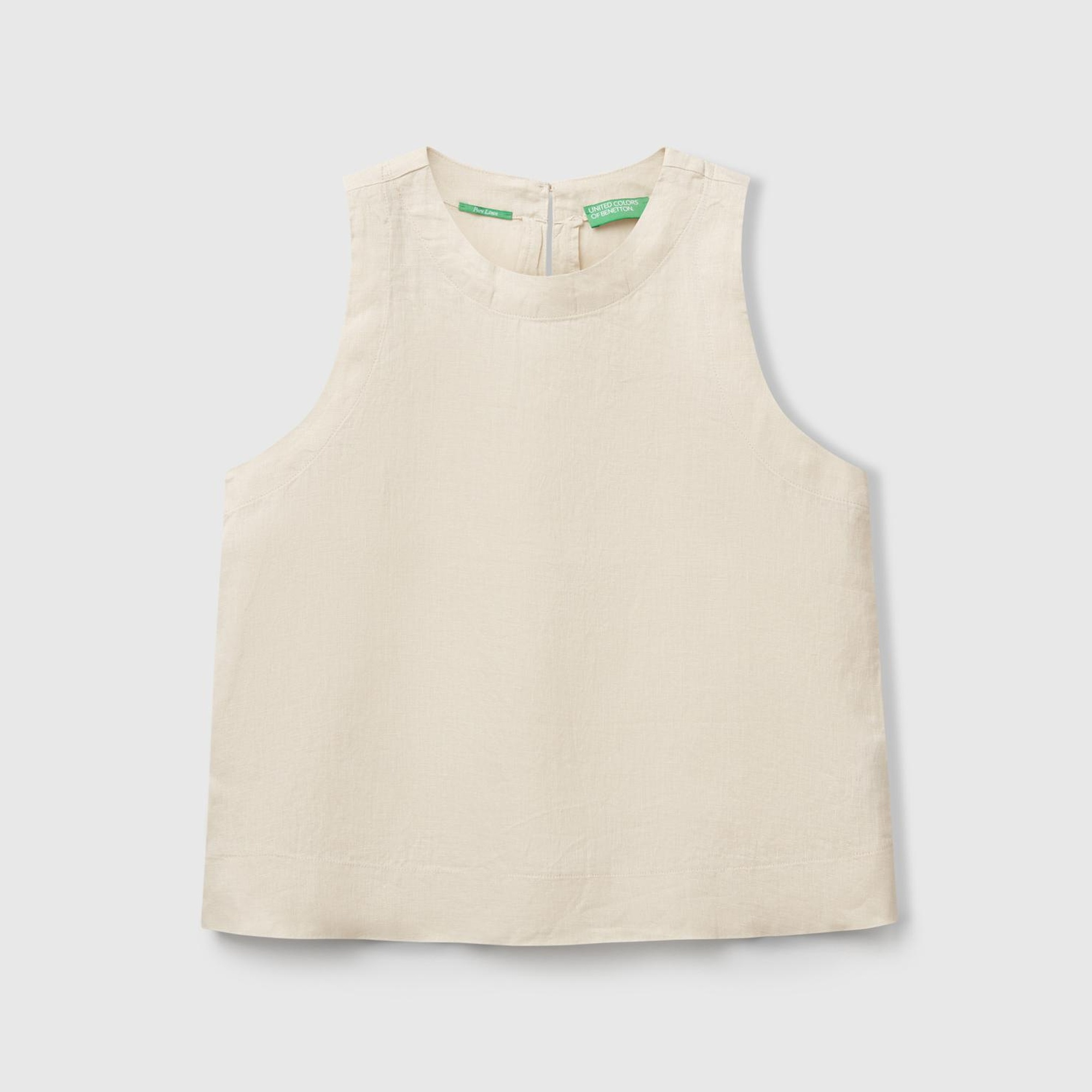 Kadın Taş Rengi %100 Keten Kolsuz Bluz