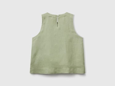  Kadın Adaçayı yeşili %100 Keten Kolsuz Bluz