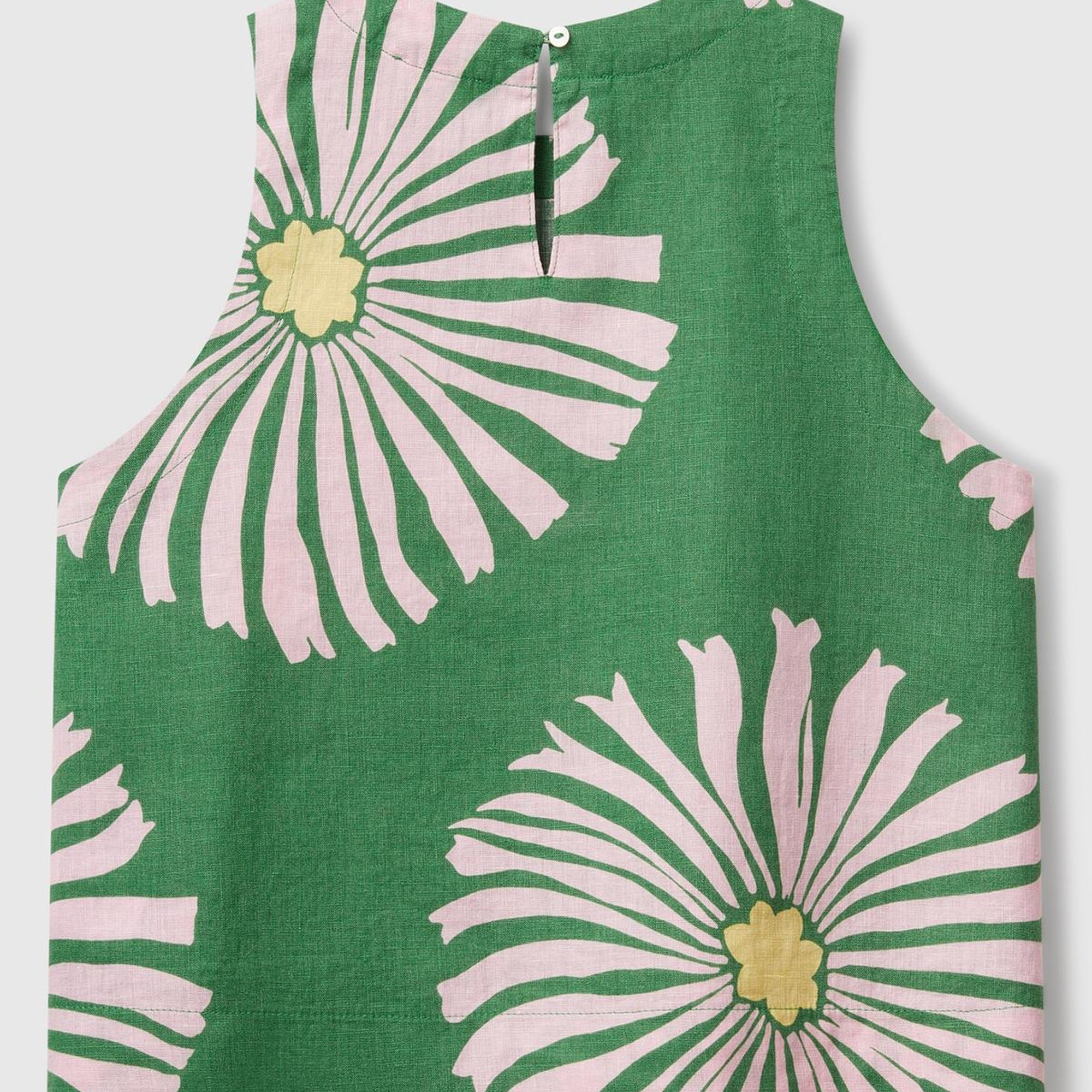 Kadın Yeşil %100 Keten Desenli Kolsuz Bluz