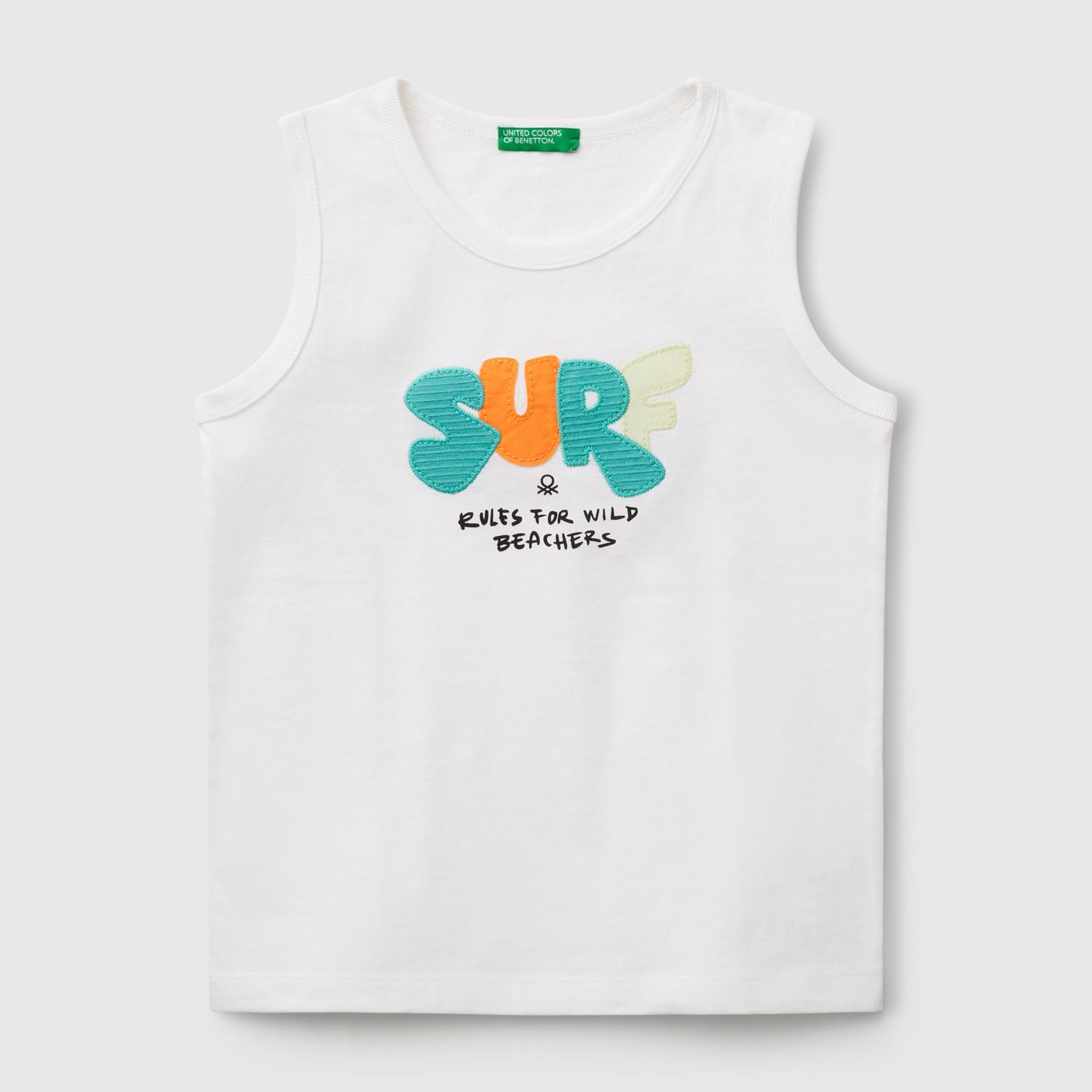 Erkek Çocuk Beyaz Kumaş Aplikeli Önü Baskılı Atlet