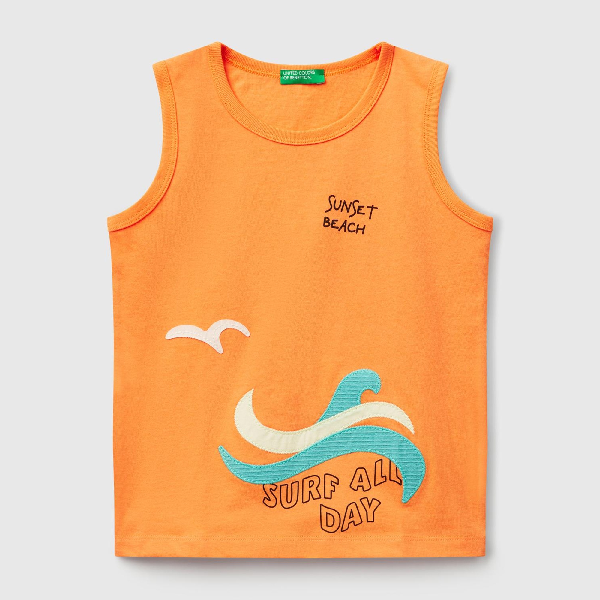 Erkek Çocuk Turuncu Kumaş Aplikeli Önü Baskılı Atlet