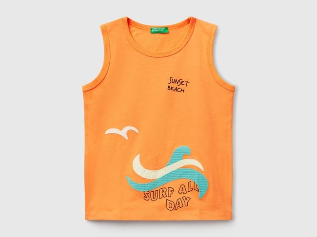  Erkek Çocuk Turuncu Kumaş Aplikeli Önü Baskılı Atlet