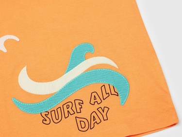  Erkek Çocuk Turuncu Kumaş Aplikeli Önü Baskılı Atlet