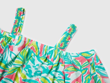  Kız Çocuk Yeşil %100 Viskoz Desenli Omuzları Açık Crop Üst