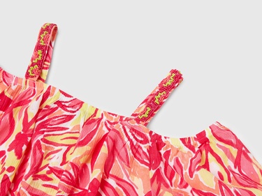  Kız Çocuk Turuncu %100 Viskoz Desenli Omuzları Açık Crop Üst