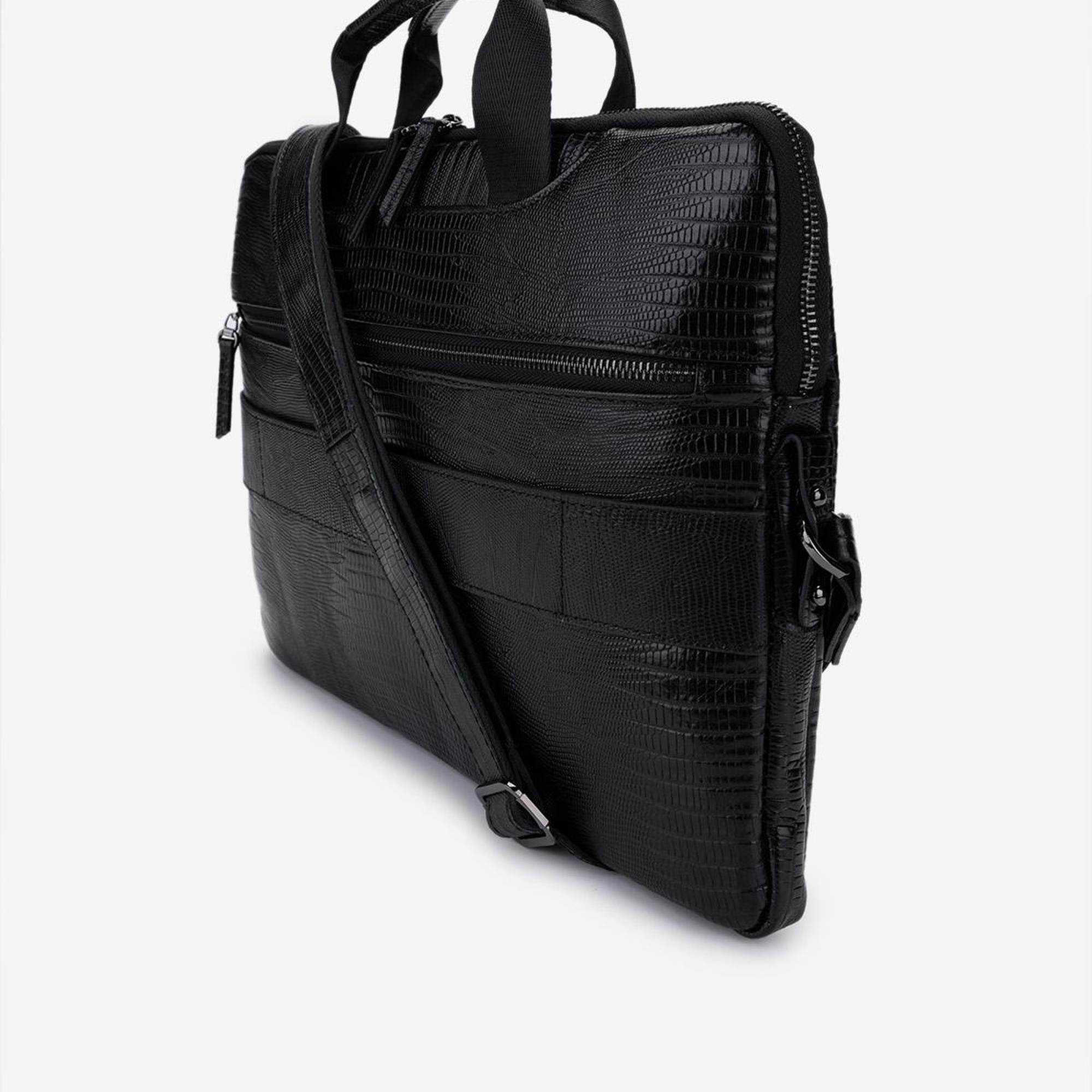 Valmenti Erkek Hakiki Deri Siyah Lazer Evrak Çantası