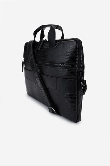  Valmenti Erkek Hakiki Deri Siyah Lazer Evrak Çantası