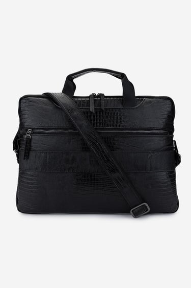 Valmenti Erkek Hakiki Deri Siyah Lazer Evrak Çantası