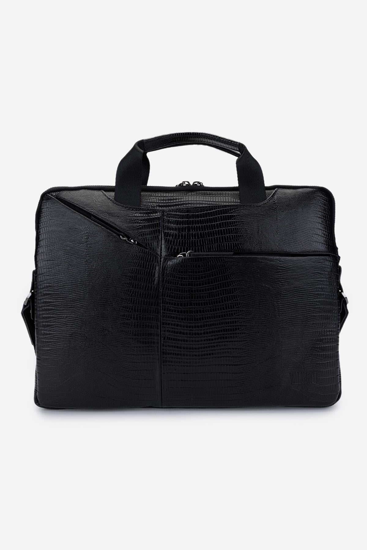  Valmenti Erkek Hakiki Deri Siyah Lazer Evrak Çantası