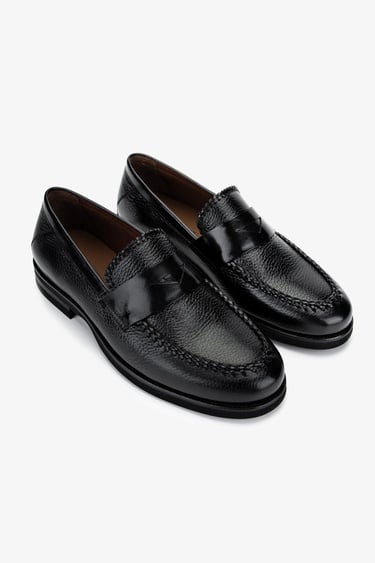  Valmenti Erkek Hakiki Deri Siyah Loafer Ayakkabı