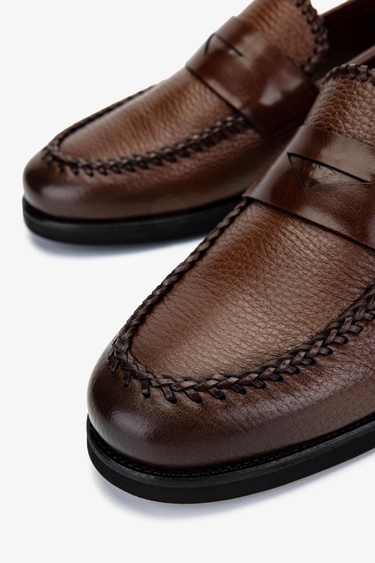  Valmenti Erkek Hakiki Deri Taba Loafer Ayakkabı