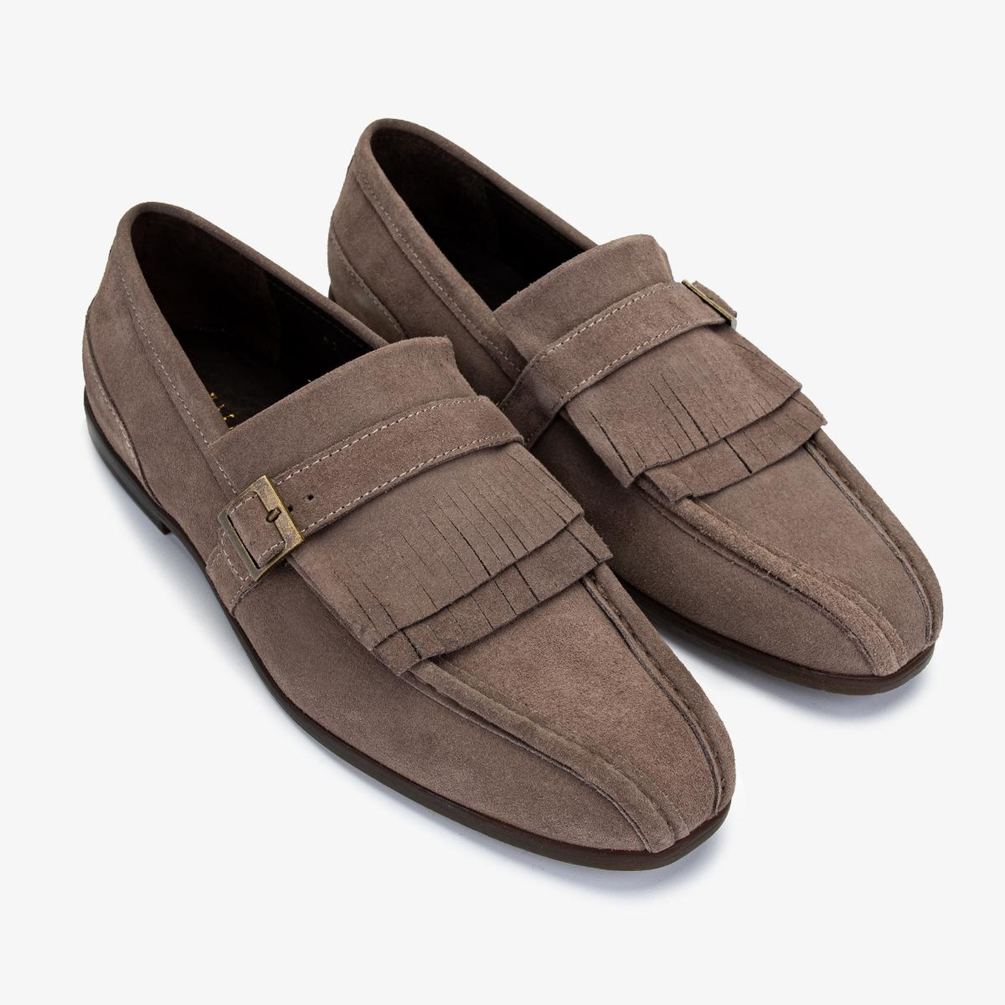 Valmenti Erkek Hakiki Deri Bej Süet Loafer Ayakkabı