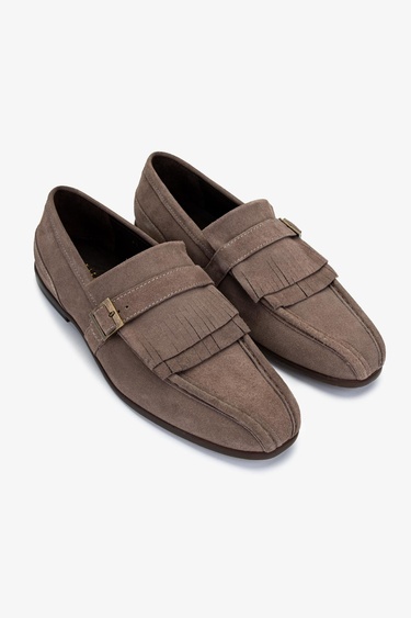  Valmenti Erkek Hakiki Deri Bej Süet Loafer Ayakkabı