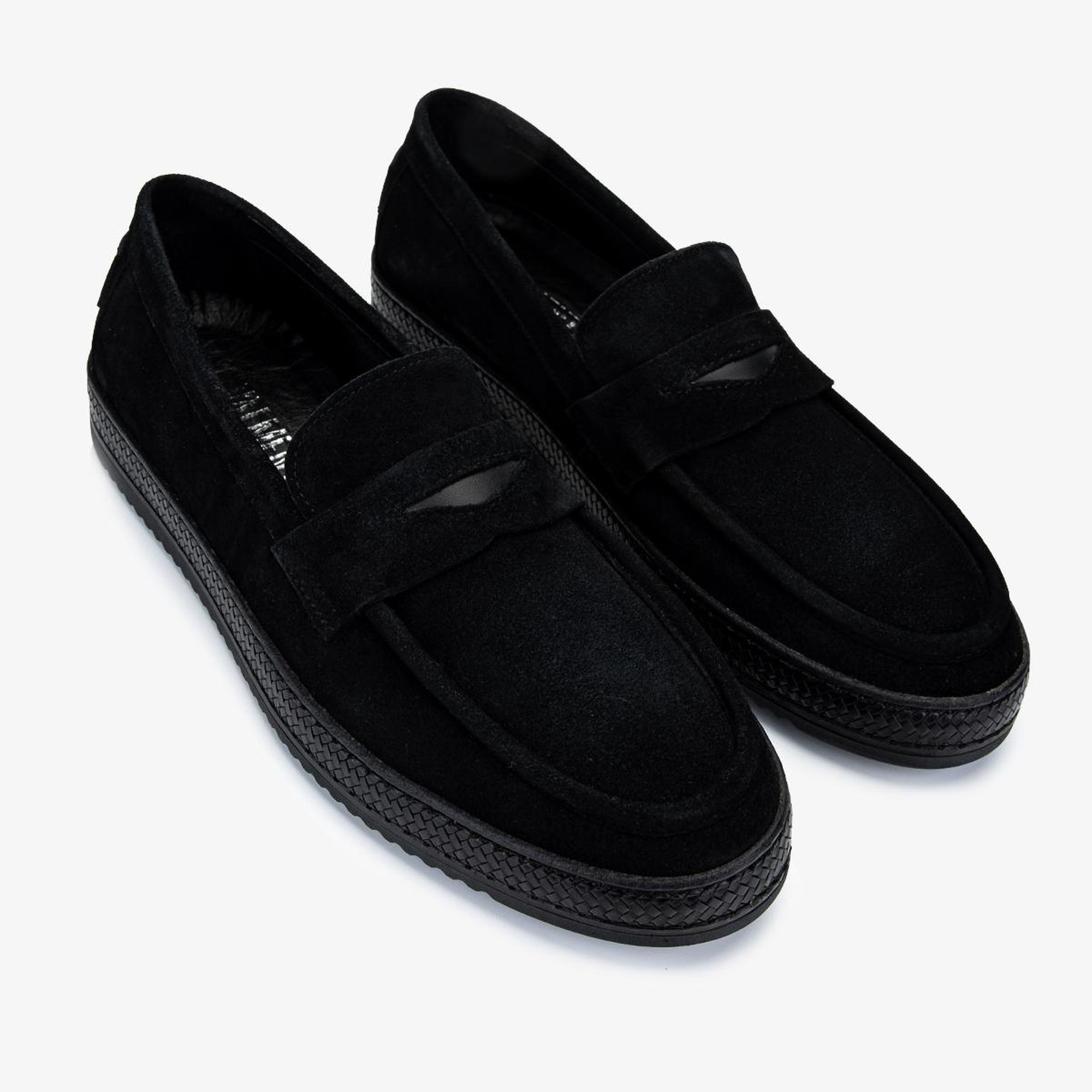 Valmenti Erkek Hakiki Deri Siyah Süet Loafer Ayakkabı