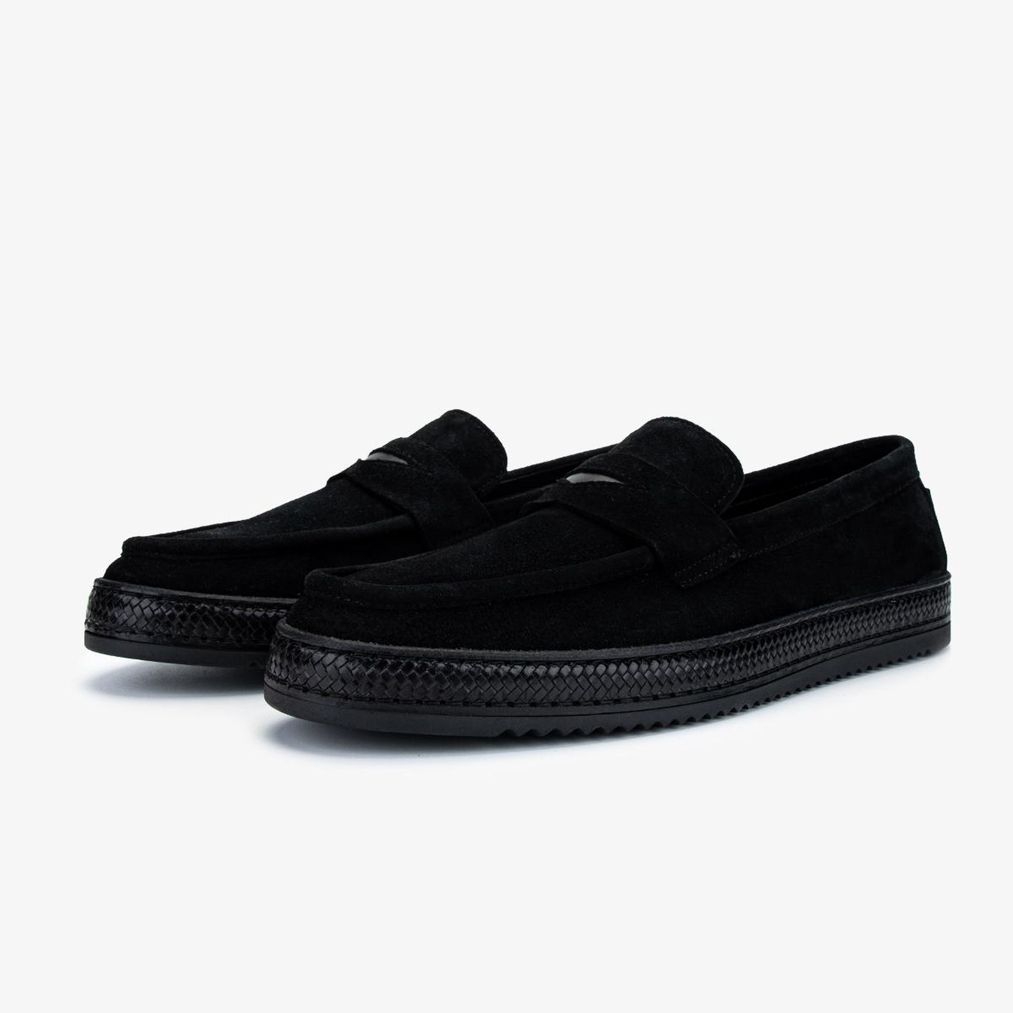 Valmenti Erkek Hakiki Deri Siyah Süet Loafer Ayakkabı