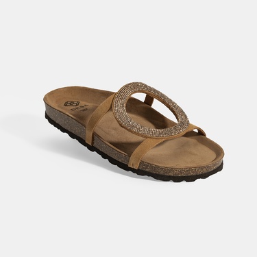  Kadın Taba Taş Detaylı Süet Terlik