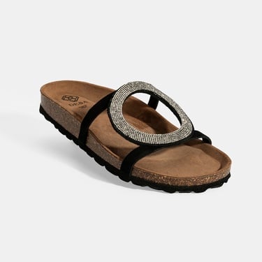  Kadın Siyah Taş Detaylı Süet Terlik