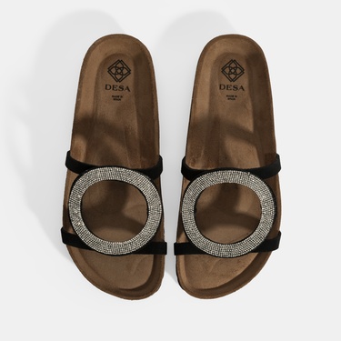  Kadın Siyah Taş Detaylı Süet Terlik