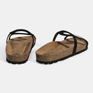  Kadın Siyah Taş Detaylı Süet Terlik