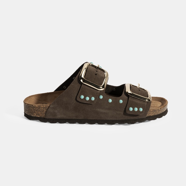  Kadın Kahve Ayarlanabilir Tokalı Süet Terlik